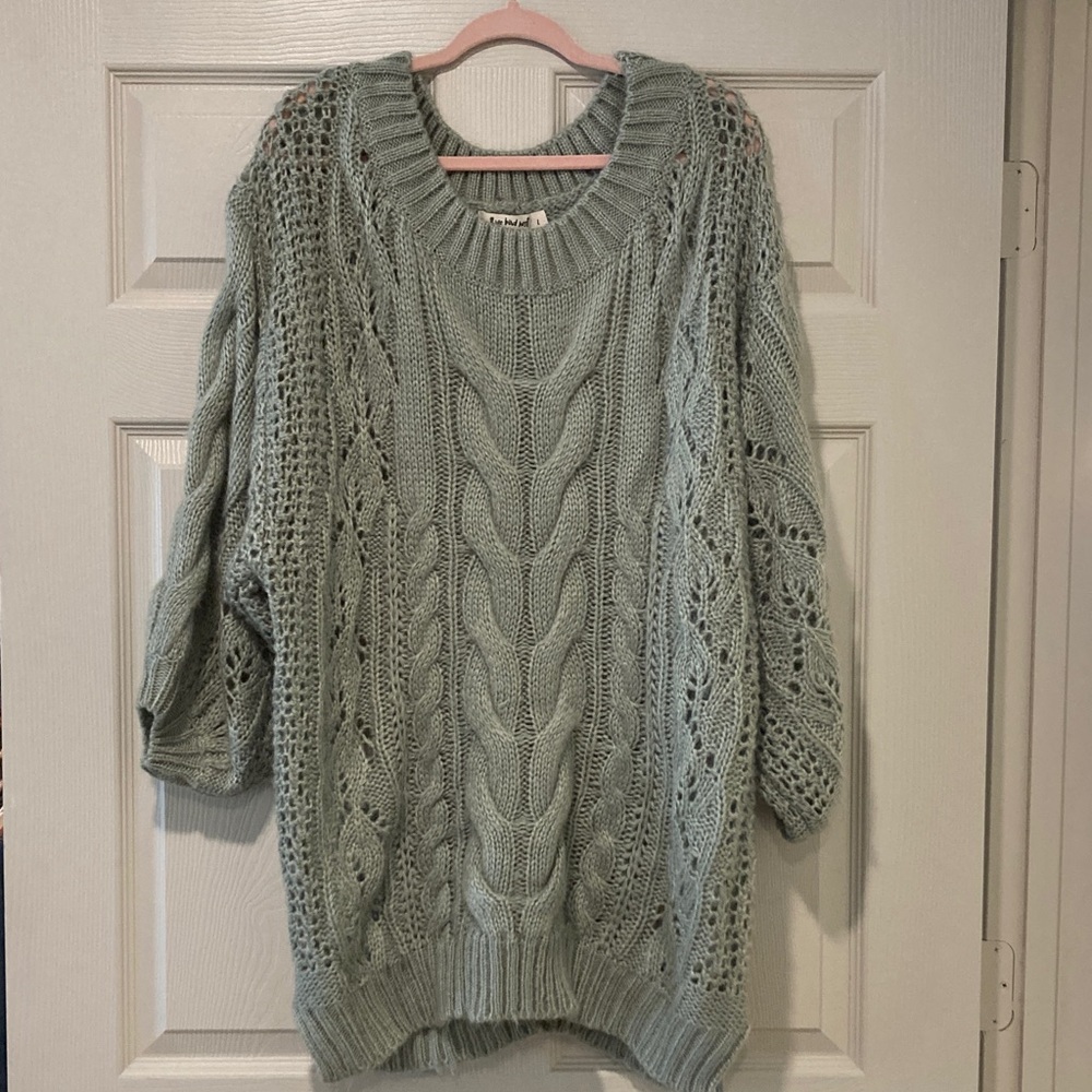 Three Bird Nest Green Sage Cable Knit Sweater Dress Size Large